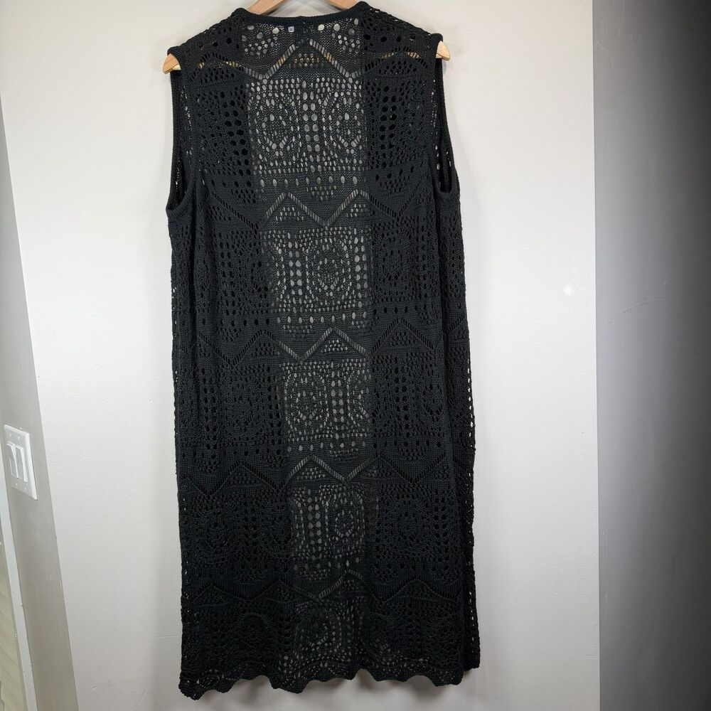 Chelsea & Theodore 1X Crochet Open Front Long Line Duster Vest Cardigan Boho - Picture 6 of 8